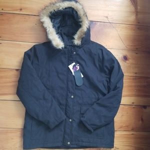 Fur lined hood, winter coat, black, sz 2x